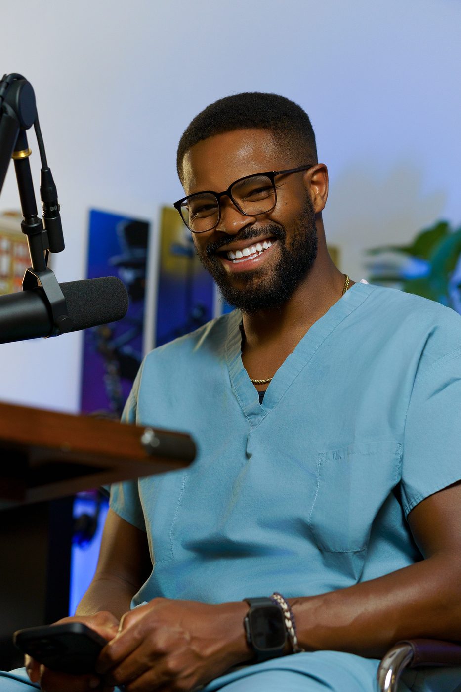 Dr. Ugo Ezema at his podcast setup